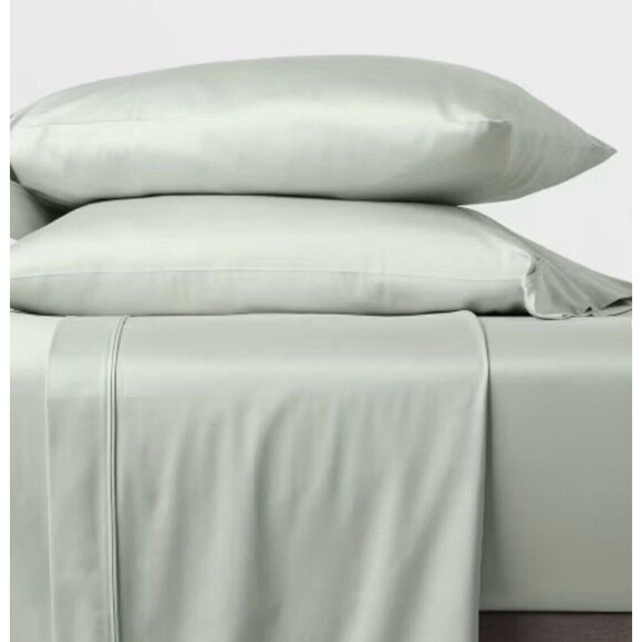 Full Solid Performance 400 Thread Count Sheet Set Silver Green - Threshold - New - Picture 2 of 5